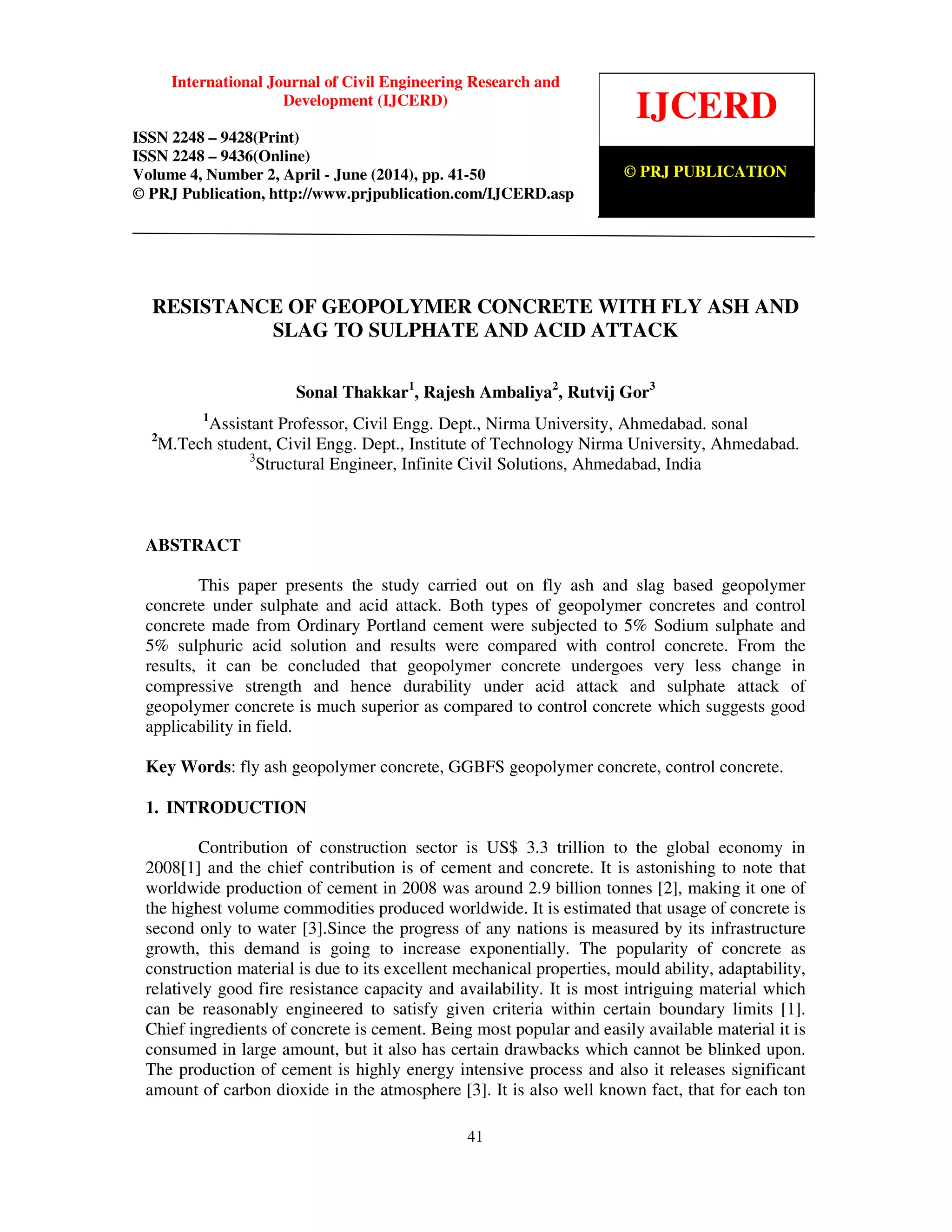Resistance of geopolymer concrete | PDF