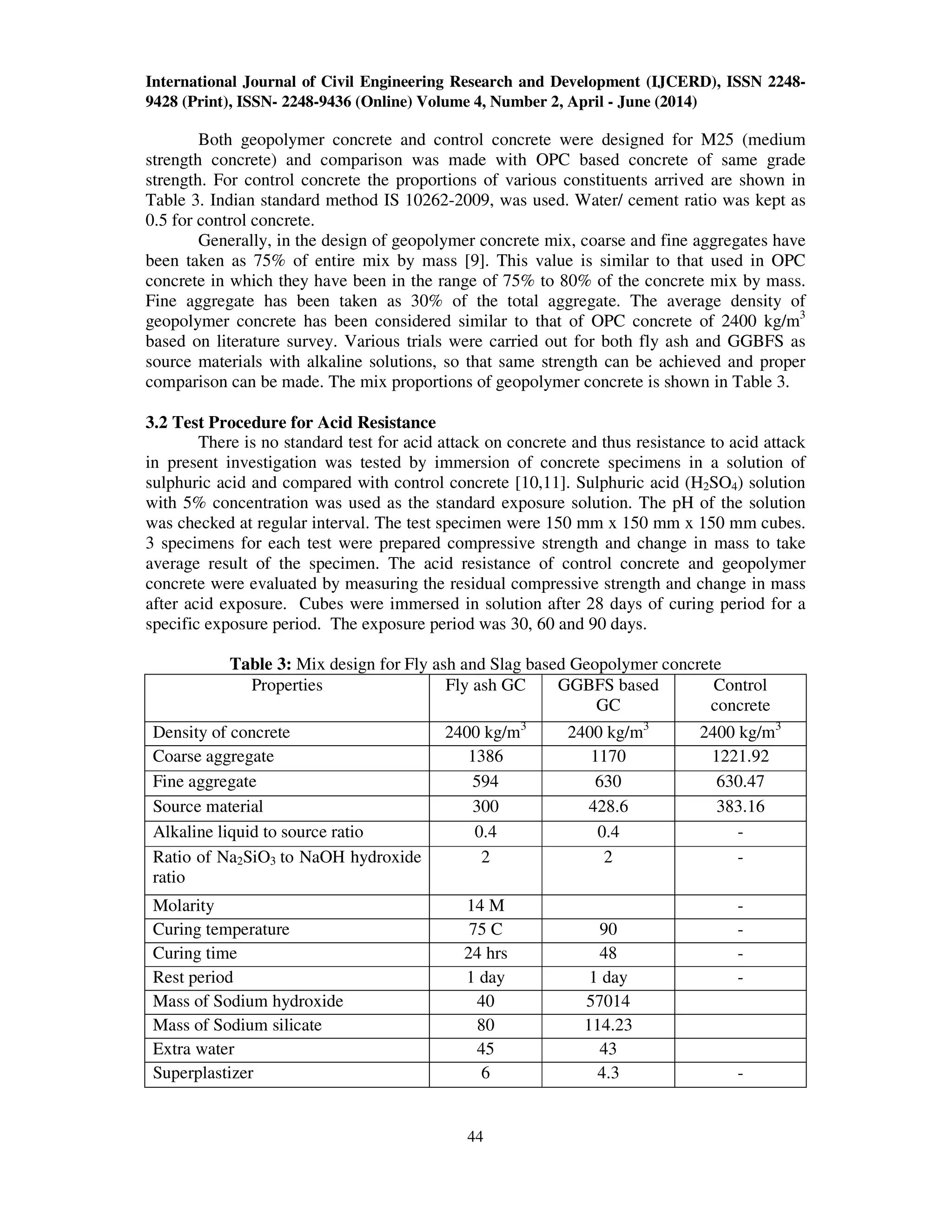Resistance of geopolymer concrete | PDF