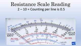 Resistance Scale Reading
2 – 10 = Counting per line is 0.5
 