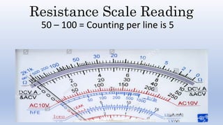 Resistance Scale Reading
50 – 100 = Counting per line is 5
 