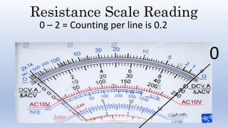 Resistance Scale Reading
0
0 – 2 = Counting per line is 0.2
 