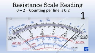 Resistance Scale Reading
0 – 2 = Counting per line is 0.2
1
 