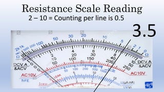 Resistance Scale Reading
2 – 10 = Counting per line is 0.5
3.5
 