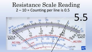 Resistance Scale Reading
2 – 10 = Counting per line is 0.5
5.5
 