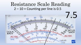 Resistance Scale Reading
2 – 10 = Counting per line is 0.5
7.5
 