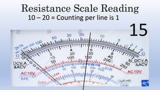 Resistance Scale Reading
10 – 20 = Counting per line is 1
15
 