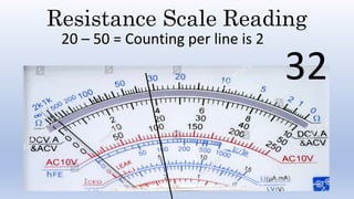 Resistance Scale Reading
20 – 50 = Counting per line is 2
32
 