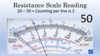 Resistance Scale Reading
20 – 50 = Counting per line is 2
50
 