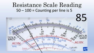 Resistance Scale Reading
50 – 100 = Counting per line is 5
85
 