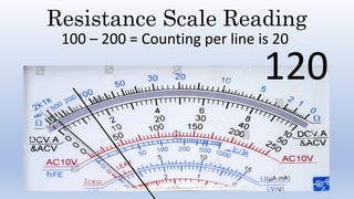 Resistance Scale Reading
100 – 200 = Counting per line is 20
120
 