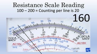Resistance Scale Reading
100 – 200 = Counting per line is 20
160
 