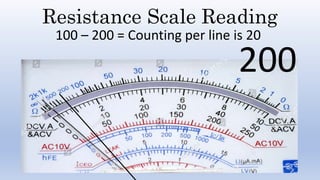 Resistance Scale Reading
100 – 200 = Counting per line is 20
200
 