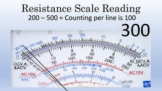 Resistance Scale Reading
200 – 500 = Counting per line is 100
300
 