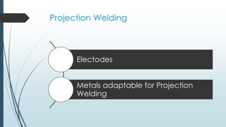 Projection Welding
Electodes
Metals adaptable for Projection
Welding
 