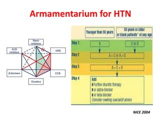Armamentarium for HTN
NICE 2004
 
