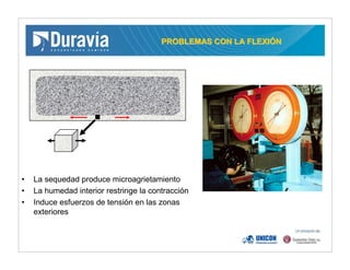 PROBLEMAS CON LA FLEXIPROBLEMAS CON LA FLEXIÓÓNN
• La sequedad produce microagrietamiento
• La humedad interior restringe la contracción
• Induce esfuerzos de tensión en las zonas
exteriores
 