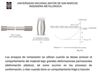 UNIVERSIDAD NACIONAL MAYOR DE SAN MARCOS
INGENIERIA METALURGICA
Los ensayos de compresión se utilizan cuando se desea cono...