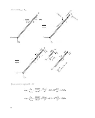 Este documento se cre€ con la versi€n gratuita de EVALUACI•N de eXpert PDF. Esta marca de agua se eliminar‚ al
comprar la licencia de la versi€n completa de eXpert PDF. Visite www.avanquest.es para obtener m‚s informaci€n

Cálculo de FCB y FBD

Esfuerzos en los tramos CB y BD

 CB 

 CB 

30

FCB
5.90 KN 10 4 cm 2
KN


 0.59  104 2  5.9MPa
2
2
Abarra 10cm
m
m
FCB
3.20 KN 104 cm 2
KN


 0.32  10 4 2  3.2MPa
2
2
Abarra 10cm
m
m

 