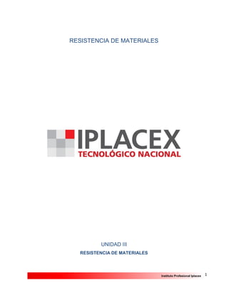 1Instituto Profesional Iplacex
RESISTENCIA DE MATERIALES
UNIDAD III
RESISTENCIA DE MATERIALES
 