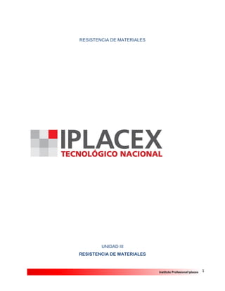 1Instituto Profesional Iplacex
RESISTENCIA DE MATERIALES
UNIDAD III
RESISTENCIA DE MATERIALES
 