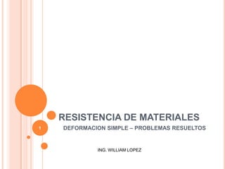 RESISTENCIA DE MATERIALES 1 DEFORMACION SIMPLE – PROBLEMAS RESUELTOS ING. WILLIAM LOPEZ 