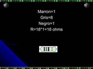 Marron=1 Gris=8 Negro=1 R=18*1=18 ohms 