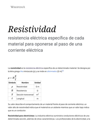 Resistencia eléctrica - Wikipedia, la enciclopedia libre