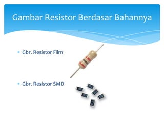 Gambar Resistor Berdasar Bahannya


  Gbr. Resistor Film




  Gbr. Resistor SMD
 