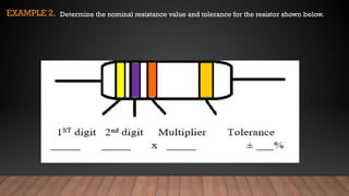 EXAMPLE 2. Determine the nominal resistance value and tolerance for the resistor shown below.
 
