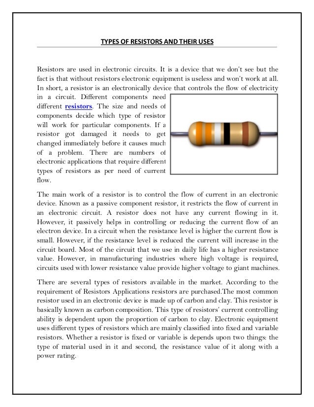 TYPES OF RESISTORS AND THEIR USES