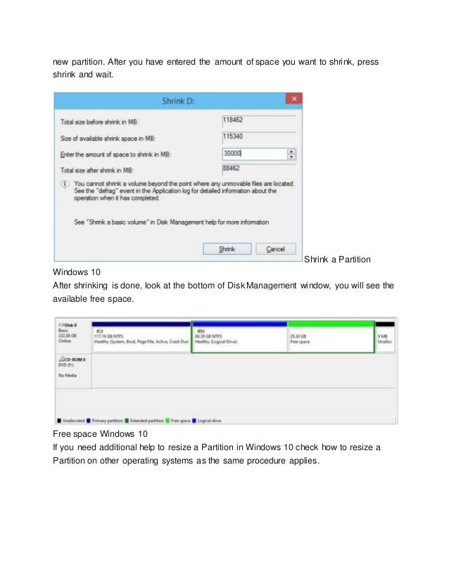 Resize partition in windows 10