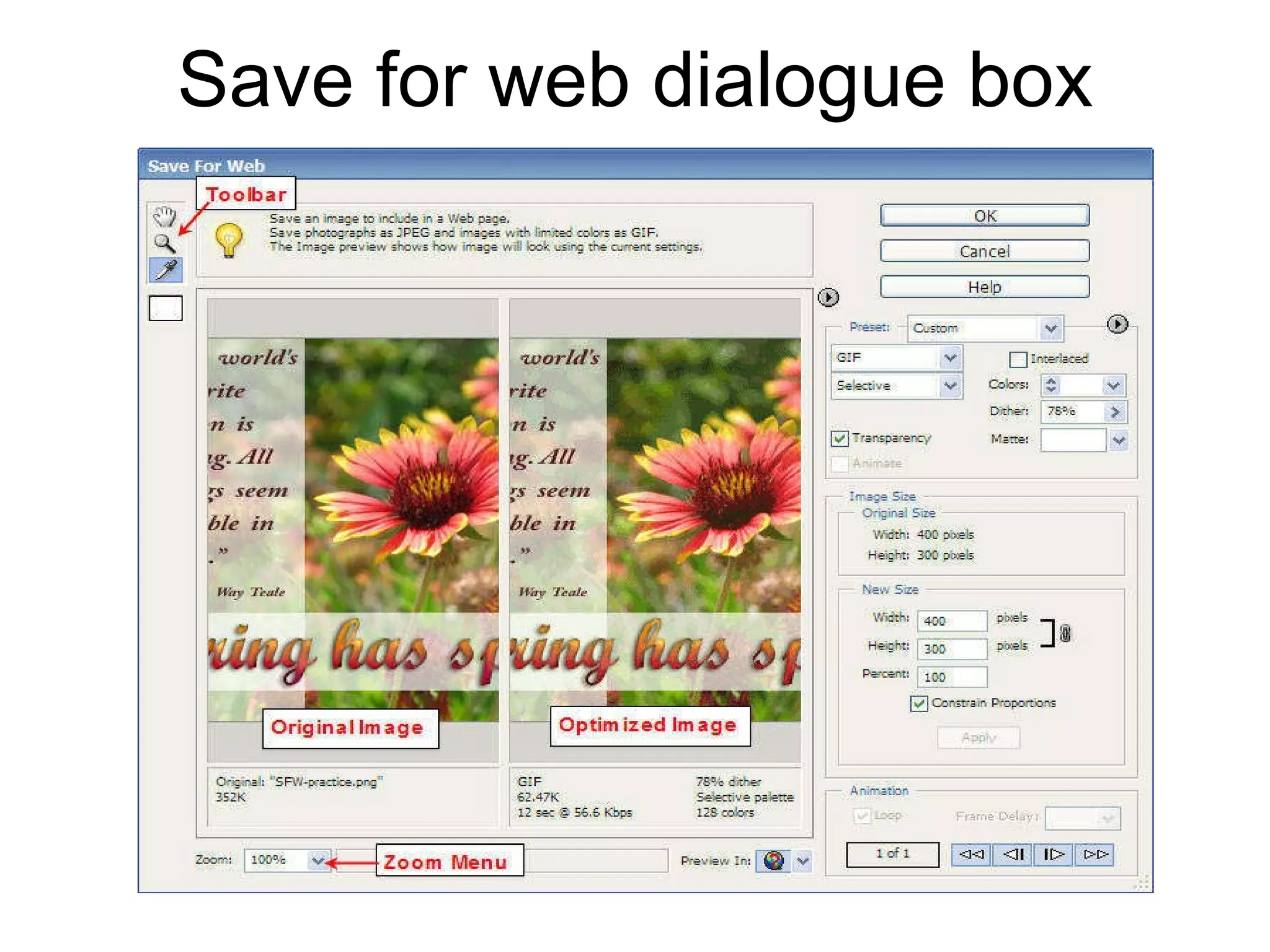 Save for web dialogue box 