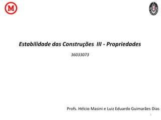 Estabilidade das Construções III - Propriedades
36033073

Profs. Hélcio Masini e Luiz Eduardo Guimarães Dias
1

 