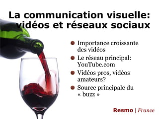 La communication visuelle:vidéos et réseaux sociauxImportance croissante des vidéosLe réseau principal: YouTube.comVidéos pros, vidéos amateurs?Source principale du « buzz »