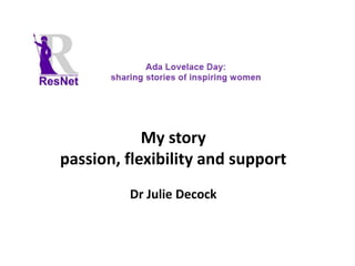 My story
passion, flexibility and support
Dr Julie Decock

 