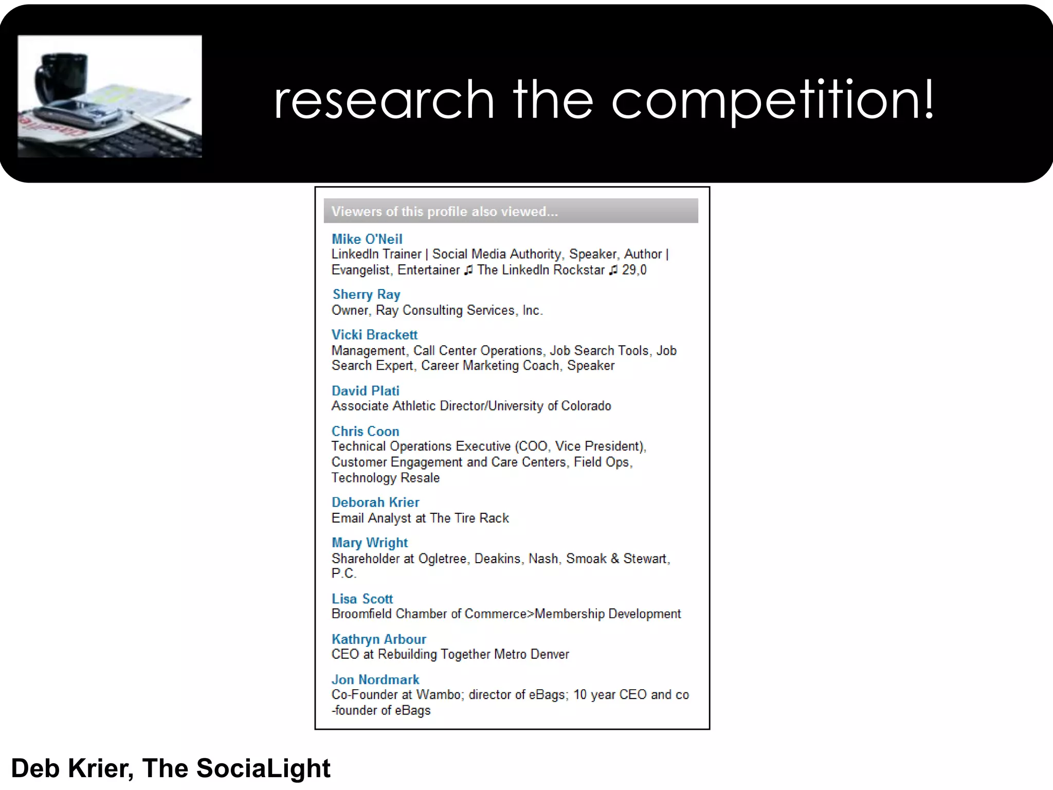 why it mattersRecruiters review online reputational information about candidates:All the time – 44%Most of the time – 35%Recruiters believe positive online reputation matters:To a great extent – 48%To some extent – 38%70% of recruiters have rejected candidates based on online information!Microsoft Study, 2010