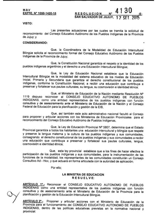 Resolución 4130 - Consejo Educativo Autónomo de Pueblos Indígenas de Jujuy
