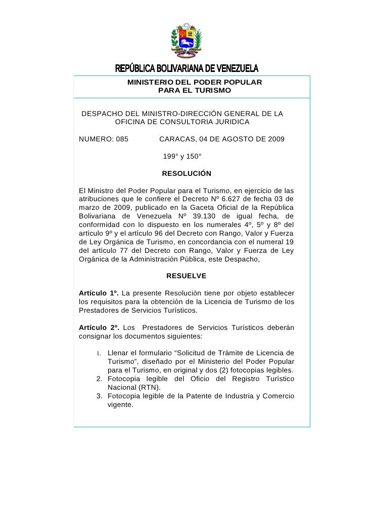 Resolución Licencia De Turismo 2009