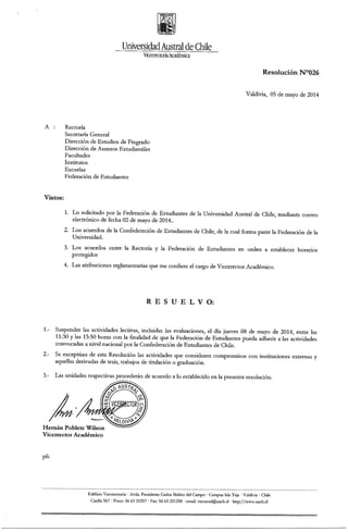 Resolución n°026 suspensión de actividades lectivas (jueves 8 de mayo)