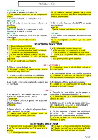 RESOLUCIÓN
DE 2° a 3° TEXTO A
1. ¿Cuál es el tema central del texto?
D) Los modelos mentales en la comprensión
lectora
2. ...