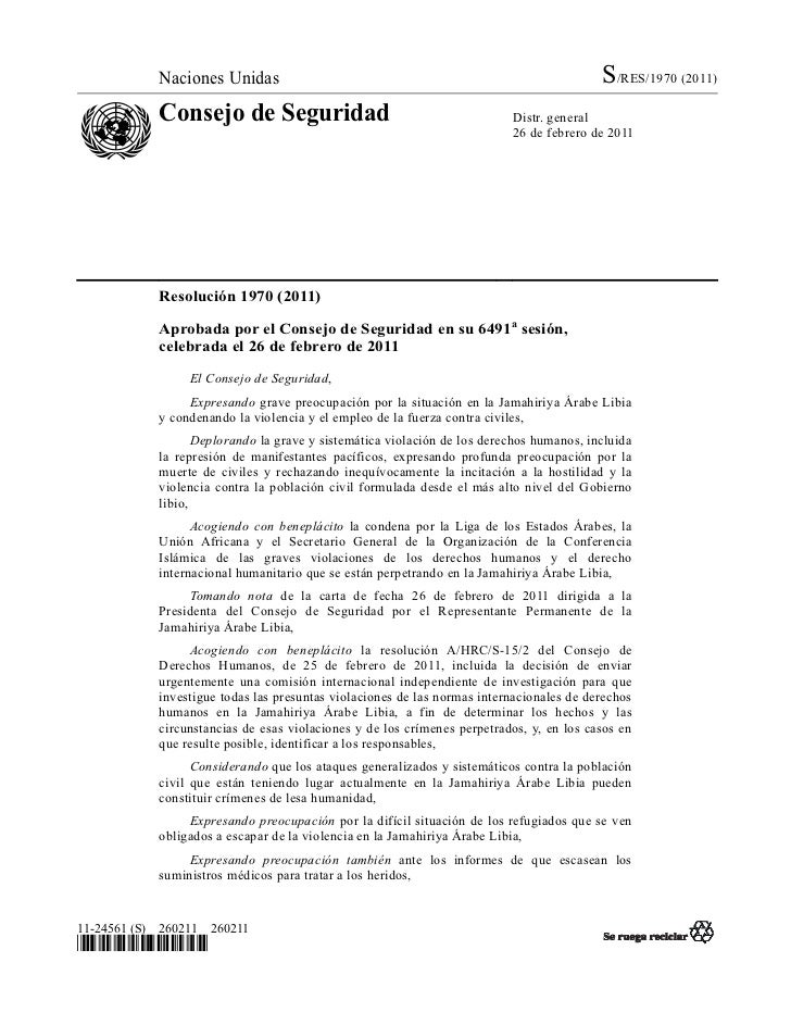 Resolución 1970 (2011) Consejo de Seguridad de las Naciones Unidas