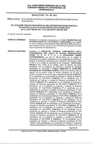 Resolución 375 de 2012 Licencia de Urbanización Villas de San Pablo
