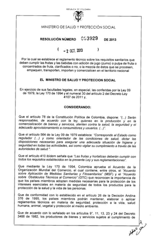 Resolución 3929 de 2013. Nueva resolución pulpas y néctares