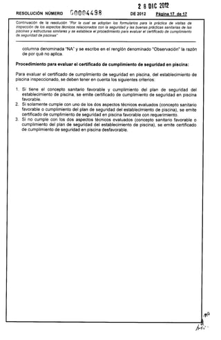 Resolución 4498 de 2012 adopción formularios piscinas