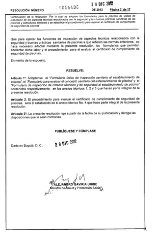 Resolución 4498 de 2012 adopción formularios piscinas