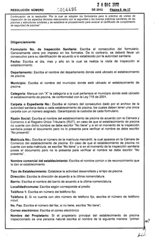 Resolución 4498 de 2012 adopción formularios piscinas