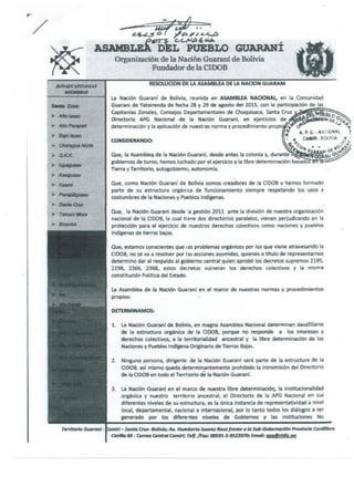 Resolución Asamblea del Pueblo Guaraní – Desafiliación de la CIDOB