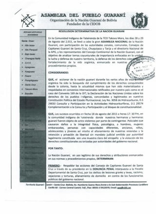 Resolución de la Asamblea Nacional del Pueblo Guaraní