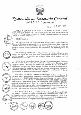 CONCURSO EDUCATIVO AMBIENTALResolución de Secretaría General N° 247 2017-MINEDU