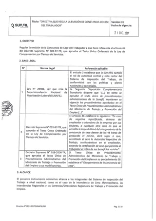 Resolución de superintendencia nº 257 2017-sunafil - aprueban directiva que regula la emisión de la constancia de cese del trabajador y anexo